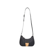Alviero Martini Prima Classe black leather crossbody bag with cork panel and gold-tone logo with zip closure