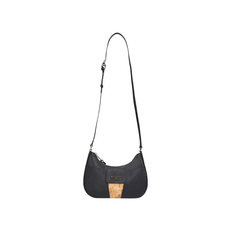 Alviero Martini Prima Classe black leather crossbody bag with cork panel and gold-tone logo with zip closure