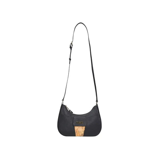 Alviero Martini Prima Classe black leather crossbody bag with cork panel and gold-tone logo with zip closure