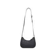 Alviero Martini Prima Classe black leather shoulder bag with sleek curved design and silver toned hardware with zip