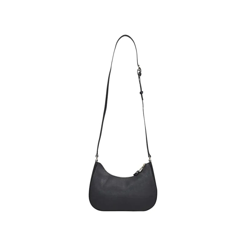 Alviero Martini Prima Classe black leather shoulder bag with sleek curved design and silver toned hardware with zip