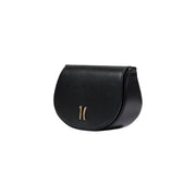 Alviero Martini Prima Classe black leather crossbody shoulder bag with gold-tone logo clasp and button closure