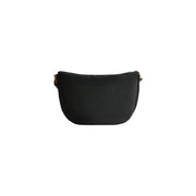 Alviero Martini Prima Classe black crescent-shaped crossbody bag with subtle diagonal stitching and gold-tone hardware