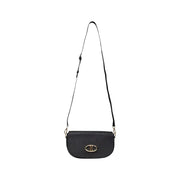 Black leather shoulder bag with gold-tone oval clasp from Alviero Martini Prima Classe for women