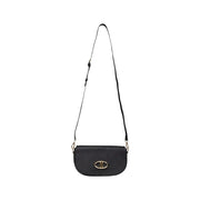 Alviero Martini Prima Classe black leather crossbody shoulder bag for women with gold-tone oval clasp and adjustable strap