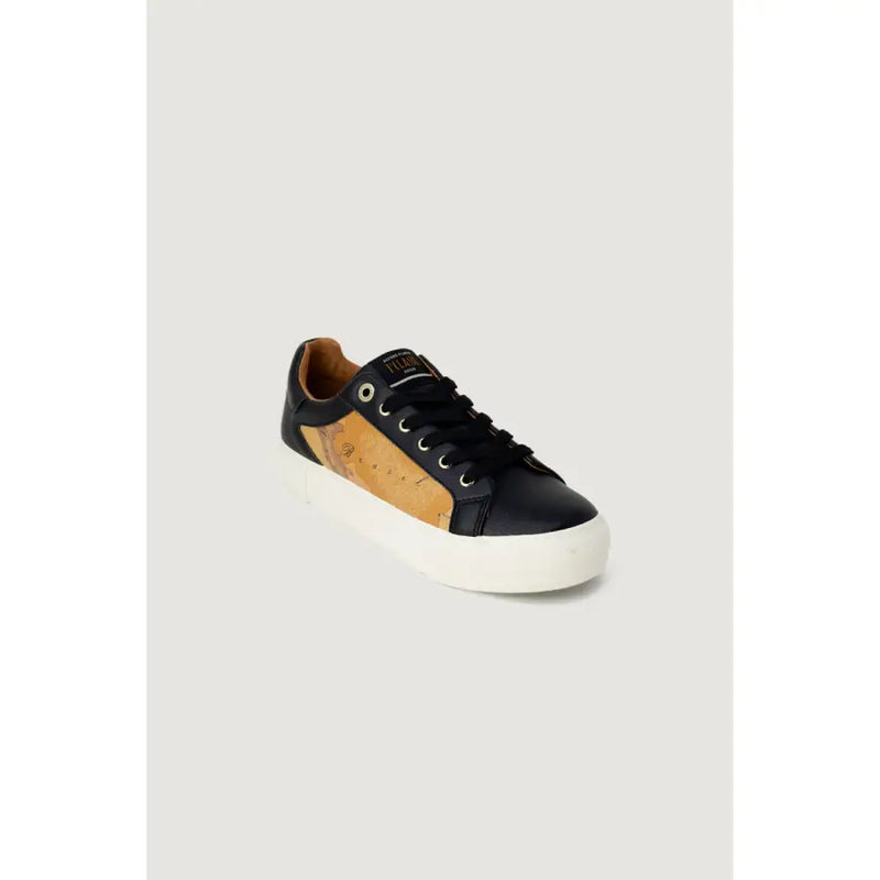 Alviero Martini Prima Classe black and tan leather low-top slip-on sneakers for women with white rubber sole