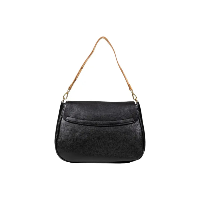 Black leather shoulder bag with textured tan strap from Alviero Martini Prima Classe for women