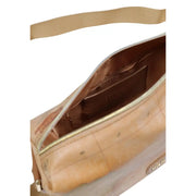 Beige alviero martini prima classe crossbody bag with brown map print gold zipper and leather interior lining