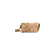 Beige Alviero Martini Prima Classe crossbody bag with vintage world map print and tan fabric strap with zip closure