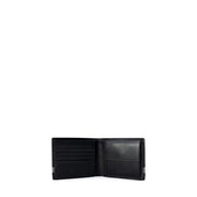Open black leather bifold wallet with card slots and coin pouch from Alviero Martini Prima Classe