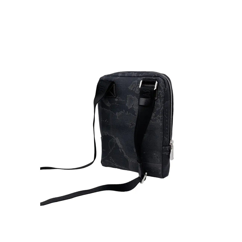 Alviero Martini Prima Classe Herren-Schultertasche, schwarz mit dezentem grauen Marmormuster und silberfarbenen Reißverschlussdetails, B 27 cm