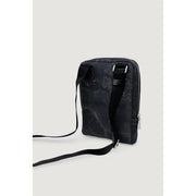 Alviero Martini Prima Classe Herren-Schultertasche, schwarz mit dezentem grauen Marmormuster und silbernen Reißverschlüssen, 27 cm breit