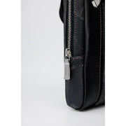 Alviero Martini Prima Classe Herren-Schultertasche, schwarze Leder-Aktentasche mit silbernem Reißverschluss und Zipper, 27 cm breit