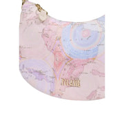 Alviero Martini Prima Classe Tasche mit Reißverschluss in zartem Rosa-Blau-Kartenmuster und goldfarbenen Beschlägen