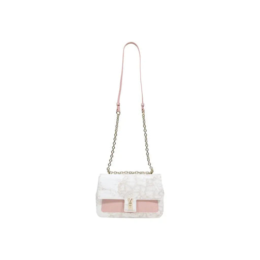 Alviero Martini Prima Classe white lace crossbody bag with pink leather accents and gold-tone YSL logo clasp