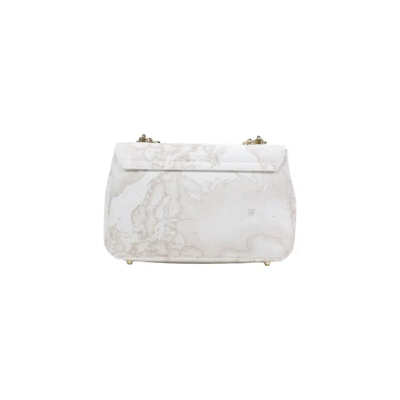 Alviero Martini Prima Classe white leather handbag with subtle marble pattern and gold-tone clip hardware