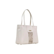 Alviero Martini Prima Classe Tote Bag aus weißem Leder mit Marmorplatte und goldener Markenprägung