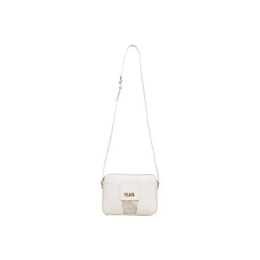 Alviero Martini Prima Classe white leather crossbody bag with subtle textured panel and gold-tone branding