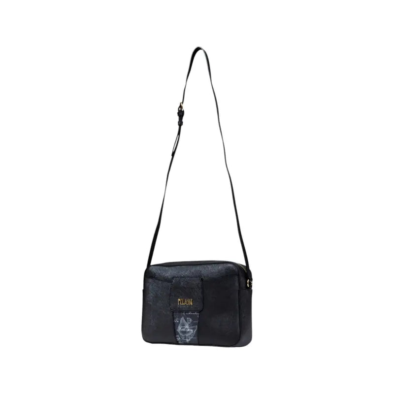 Black rectangular crossbody bag with zip closure and slim shoulder strap for women