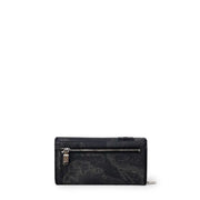 Alviero Martini Prima Classe womens black wallet with gray world map and silver zipper