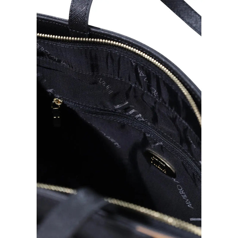 Black leather Alviero Martini Prima Classe tote bag with gold-tone zipper and logo interior lining 29cm PVC handbag