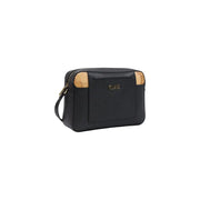 Alviero Martini Prima Classe women shoulder bag black black leather mala crossbody with tan cork accents and gold hardware