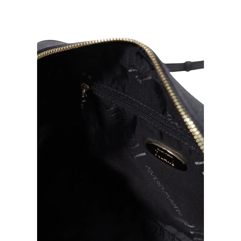 Alviero Martini Prima Classe women shoulder bag black nylon with gold-tone zipper and small oval metal plaque inside