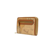 Beigefarbene Alviero Martini Prima Classe Damengeldbörse mit Vintage-Kartenmotiv und hellbraunem Lederbesatz aus Leder
