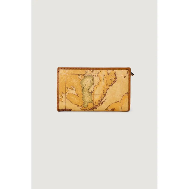 Alviero Martini Prima Classe Damen-Geldbörse, braun mit Vintage-Kartenmotiv und hellbraunen Lederkanten und -nähten