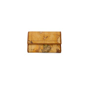 Alviero Martini Prima Classe Damen-Geldbörse braun l15 aus gelbem Leder mit aufwendigem Weltkartenmotiv und braunen Rändern
