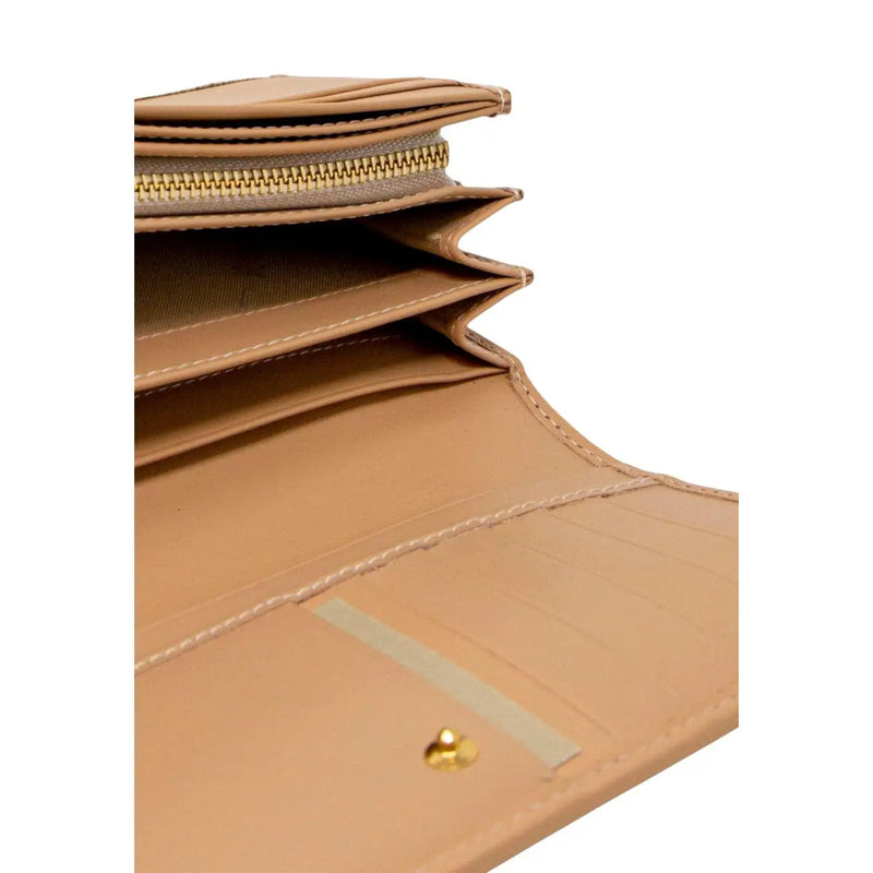 Alviero Martini Prima Classe Damen-Geldbörse aus weißem Leder mit hellbrauner Lederrückseite, goldenem Reißverschluss und Ziernähten
