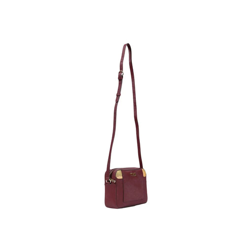 Alviero Martini Damen-Umhängetasche aus bordeauxrotem PVC und Leder mit goldfarbenen Beschlägen und verstellbarem Riemen