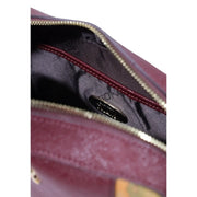 Alviero Martini Damenhandtasche aus bordeauxrotem PVC mit burgunderfarbenem, strukturiertem Leder, goldenen Reißverschlüssen und dunkelgrauem Innenfutter