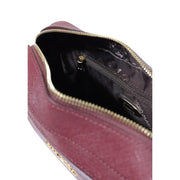 Alviero Martini women bordeaux shoulder bag 27 cm burgundy textured leather clutch with gold-toned zipper hardware