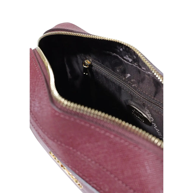Alviero Martini women bordeaux shoulder bag 27 cm burgundy textured leather clutch with gold-toned zipper hardware