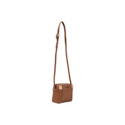 Alviero Martini Damen-Umhängetasche aus braunem Leder mit goldfarbenen Beschlägen, 21 x 16 cm, PVC-Material