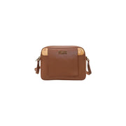 Alviero Martini women brown PVC crossbody bag with tan map-patterned accents and gold-tone mare logo 21 x 16 cm