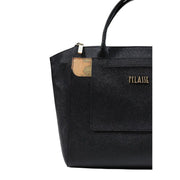 Alviero Martini women handbag black PVC tote bag with gold-tone classe logo and map-patterned front pocket