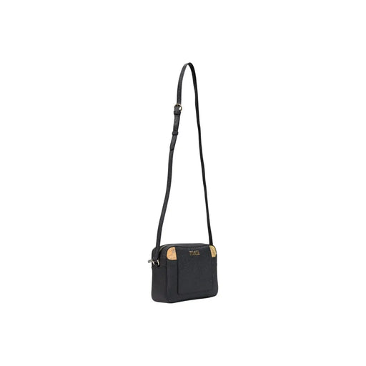Schwarze PVC-Umhängetasche von Alviero Martini für Damen mit goldfarbenen Akzenten und elegantem, minimalistischem Design, 21 cm breit