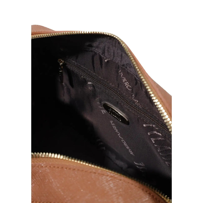 Alviero Martini women shoulder bag in brown polyurethane with tan leather crossbody design gold zipper and black lining