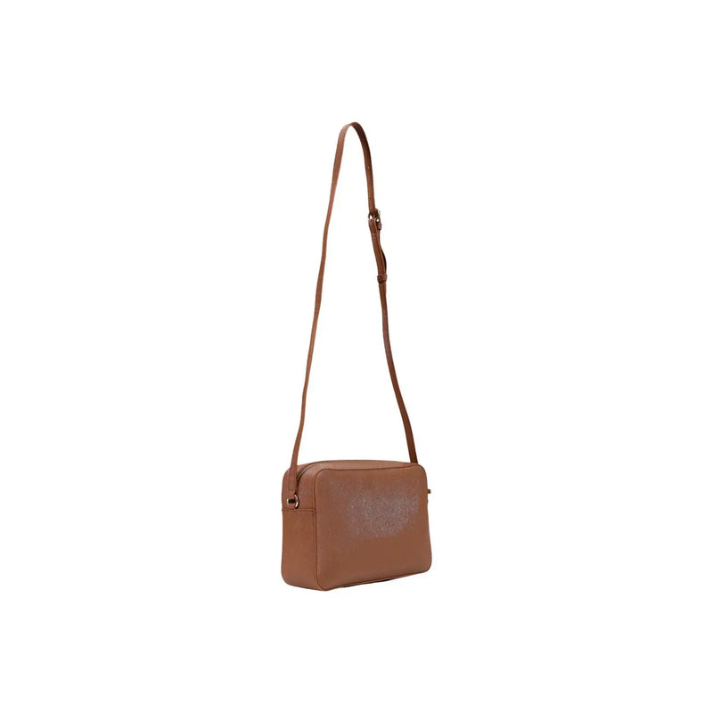 Alviero Martini women shoulder bag in brown polyurethane with tan leather crossbody strap and sleek rectangular shape