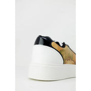 Alviero Martini women white lace sneakers sporty with black platform glossy finish and vintage map print sides