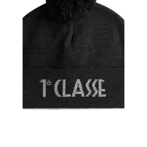 Schwarze Strickmütze aus Wolle von Alviero Martini mit flauschigem Bommel und weißer 1ère-Classe-Stickerei