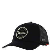 Schwarze American Needle Herren-Truckerkappe aus Baumwollmesh mit weißem, gesticktem Logo und Mesh-Rückenteil, Ansicht von hinten