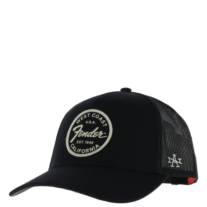 Schwarze American Needle Herren-Truckerkappe aus Baumwollmesh mit weißem, gesticktem Logo und Mesh-Rückenteil, Ansicht von hinten