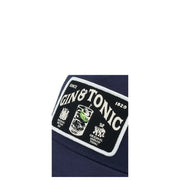Marineblaue American Needle Herren-Baseballkappe aus Baumwolle mit blauem Print, schwarzem Aufnäher und weißer Gin-Tonic-Stickerei