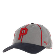 Graue American Needle Herren-Baseballkappe aus Baumwolle mit rotem, gesticktem P-Logo und kontrastierendem, marineblauem Schirm, Modell SMU714A