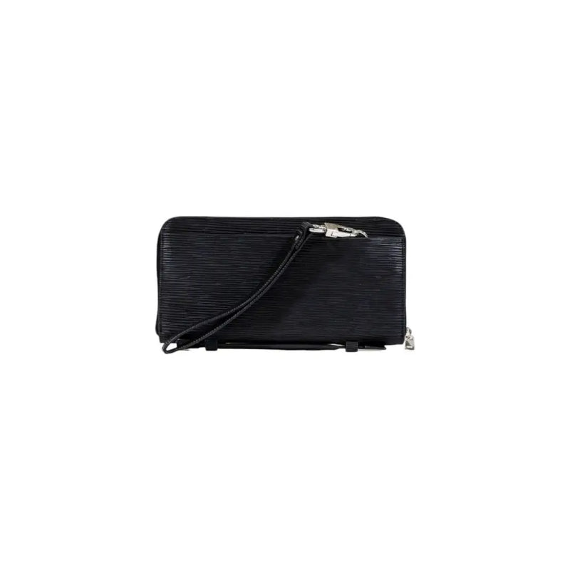 Black leather wallet with zipper closure and wrist strap for men displayed in Antony Morato product