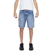 Antony Morato blue men’s light-wash denim cargo shorts with worn out effect and two large side flap pockets