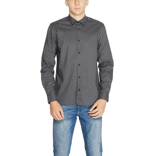 Men’s black and white patterned long-sleeve cotton shirt from Antony Morato Grey collection
